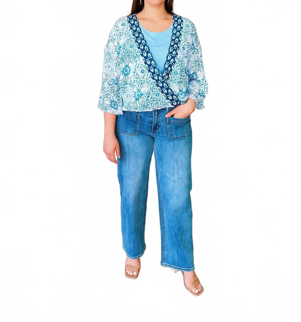 NEW CHARLIE B ruth crossover blouse in blue